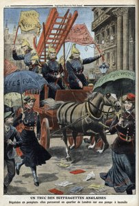 Angielskie sufrażystki przebrane za strażaków, z „Le Petit Journal”, 3 kwietnia 1910 (rycina) autorstwa French School