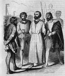 Szambelan Enguerrand de Marigny i minister króla Filipa IV Bela maszerującego na tortury w 1315 r. Rycina z XIX wieku. autorstwa French School