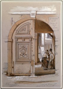 Wejście do hotelu Marquise de Brinvilliers, 28 rue de Bievre, Paryż (kreda i gwasz na papierze) autorstwa French School