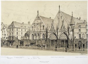 Wejście do Hotel-Dieu (Hotel Dieu), rue du Marche Palu, 1590 - w „Paryżu przez wieki”, koniec XIX wieku autorstwa French School