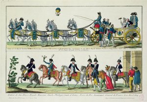 Wjazd do Paryża Karola, hrabiego Artois, 12 kwietnia 1814 i wjazd do Paryża Ludwika XVIII, króla Francji i Nawarry, 3 maja 1814 autorstwa French School