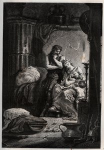 Eponine i jej mąż Julius Sabinus (zmarł 78 r.) żyjący potajemnie w jaskini, aby uciec przed cesarzem Wespazjanem (9-79) - Sabinus i jego żona Eponine, ukryci w jaskini - grawerunek z „” L