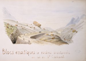 Głazy narzutowe i skały na przełęczy Świętego Gotarda w Alpach Szwajcarskich (wc na papierze) autorstwa French School