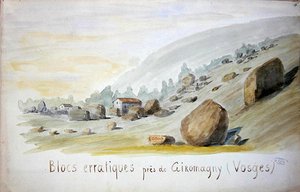 Głazy narzutowe w pobliżu Giromagny w regionie Wogezów (akwarela na papierze) autorstwa French School