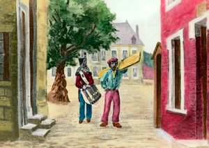 Ucieczka przed Napoleonem III: Książę Napoleon III w przebraniu macon uciekł z Fort Ham w 1846 roku. Rycina z XIX wieku. Prywatna kolekcja. autorstwa French School