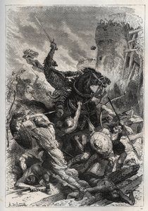 Eudes (Odon) (860-898), król Franków, prowadzi bitwę przeciwko Normanom i zwycięsko broni Paryż (860-887) - Eudes (852-898) w walce z Normanami - „Historia Francji opowiedziana moje wnuki”” - Francois Guizot - 1872-1876 autorstwa French School