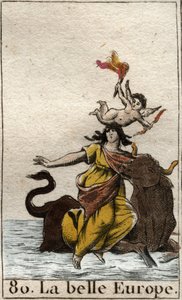 Europa porwana przez Zeusa w postaci byka z „Mythologie de la jeunesse” Pierre