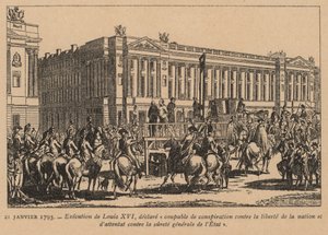 Egzekucja króla Francji Ludwika XVI, Paryż, rewolucja francuska, 21 stycznia 1793 r. (rycina) autorstwa French School