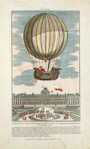 Doświadczenie aerostatycznego globu MM. Charles i Robert w Jardin des Thuileries 1 grudnia 1783, wyd. 1783 (grawerowanie ręcznie kolorowane) autorstwa French School