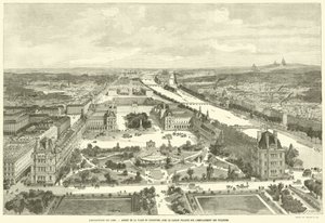 Wystawa z 1889 r. Aspekt Place du Carrousel z projektowanym ogrodem na terenie Tuileries (rycina) autorstwa French School