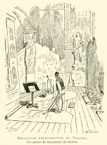 Retrospektywna wystawa Pracy, pracownia dekoratora teatralnego (grafika) autorstwa French School