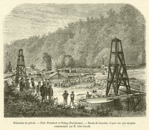 Oil Extraction, Woodford and Philipp Wells, Pensylwania (grawerowanie) autorstwa French School