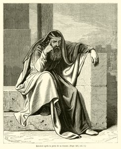Ezechiel po stracie żony (rycina) autorstwa French School
