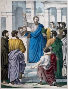 Ezdrasz czyta księgę Prawa Mojżeszowego, ilustracja z katechizmu LHistoire Sainte, wyd. Charles Delagrave, Paryż, koniec XIX w. autorstwa French School