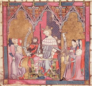 F.3r Król sprawujący sprawiedliwość, z Justiniani in Fortiatum autorstwa French School