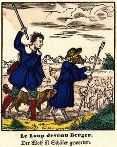 Fables de La Fontaine: wilk został pasterzem. Wizerunek Epinal, pierwsza połowa XIX wieku. autorstwa French School