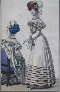 Talerz z modą, Paryż, ilustracja z Le Petit Courrier des Dames, ok. 1820 (kolor grawerowany) autorstwa French School