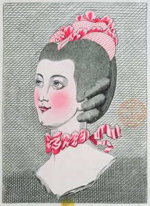 Talerz modowy z LArt de la Coiffure de Dames, autorstwa Sieur Legros, opublikowany w Paryżu 1767 autorstwa French School
