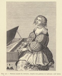 Kobieta grająca na klawesynie, wg ryciny Leblonda, XVII w. (rycina) autorstwa French School
