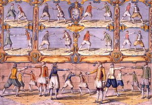 Szermierka, z Academie de lEspée autorstwa Girarda Thibaulta, opublikowana 1630 autorstwa French School
