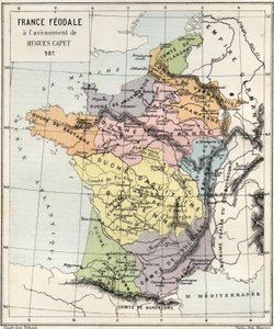 Feudalizm - Francja Feudalizm w czasie nadejścia Hugues Capet - 987 - grawer z „Historia Francji opowiedziana moim wnukom” - Francois Guizot - 1872-1876 autorstwa French School