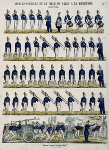 Manewr straży pożarnej miasta Paryża - Obraz Epinal, ok. 1852 r. autorstwa French School