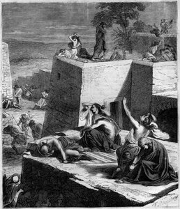 Pierwsza krucjata (1096-1099): krucjaty niemieckie miażdżą Węgrów i podpalają miasta. Grawer w „Histoire des Papes-Rois-Queen and Empereurs a travers les Century” Maurice Lachatre autorstwa French School