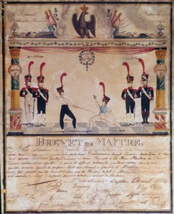 Pierwsze Cesarstwo: certyfikat mistrza broni w 1813 r. Dyplom szermierki, Paryż, Musee de l