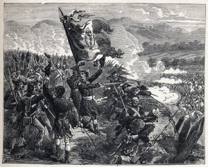 Pierwsza koalicja: pułkownik Antoine Guillaume (Antoine-Guillaume) Rampon (1759-1842) w bitwie pod Montenotte 12 kwietnia autorstwa French School