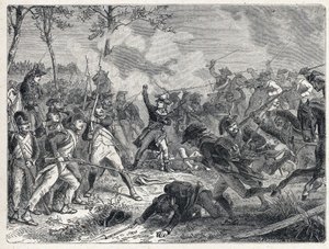 Pierwsza koalicja: Lazarus Nicolas Marguerite Carnot (1753-1823) podczas bitwy pod Wattignies przeciwstawiającej się wojskom francuskim armii austriackiej 16 października 1793 r. autorstwa French School