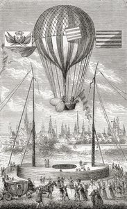 Pierwszy lot sterowcem, z Dijon, 12 czerwca 1784, z książki „Wonderful Balloon Ascents or the Conquest of the Skies”, autorstwa Fulgence Marion, wydanej ok. 1870 r. autorstwa French School