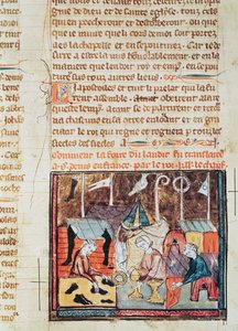 Fol.122v Kupcy na targach Lendit w pobliżu St. Denis, z Grandes Chroniques de France, 1375-79 autorstwa French School