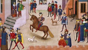 Fol.17v Jak Aleksander Wielki (356-323 pne) wsiadł na Bucefała, z Histoire du Grand Alexandre 1460 autorstwa French School