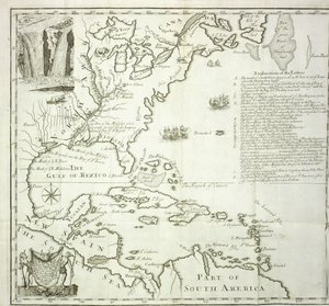Składana mapa północnoamerykańskiego wybrzeża Atlantyku, 1714 autorstwa French School