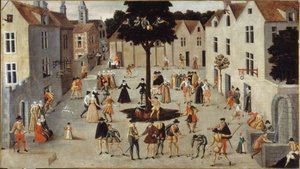 Festyn ludowy wokół drzewa, ok. 1560 (olej) autorstwa French School