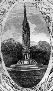 Fontanna Paryża: widok na Fontannę Dziewicy (Fontanna Notre Dame) (ok. 1845 r.). Grawerowanie w „”Le Monde Illustré””n°254 z 22 lutego autorstwa French School