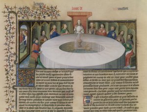 Fr.120 f.524v Rycerze Okrągłego Stołu z Historii Lancelota, z La Quite de Saint Graal autorstwa French School