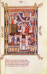 Ks 2091 fol.111 Św. Denis przemawia do Paryżan, którzy łamią swoich pogańskich bożków, z Vie de St. Denis, 1317 autorstwa French School