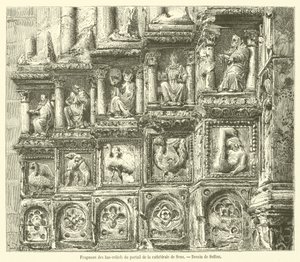 Fragment płaskorzeźby z portalu katedry Sens (rycina) autorstwa French School