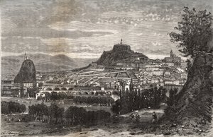 Francja, Owernia, Haute-Loire (43), Le Puy en Velay (Le-Puy-en-Velay) - grawerowanie w „La France illustrée: geography, histoire, Administration Statistics” autorstwa V.A. Malt-Brown. 1884 autorstwa French School