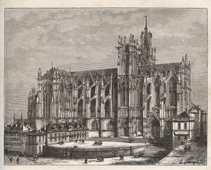 Francja, Lotaryngia, Mozela (57), Metz: Katedra Saint Etienne de Metz - rycina w „La France illustrée: geografia, historia, administracja statystyczna” autorstwa V.-A. Słodowy Brąz. 1884 autorstwa French School