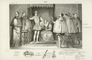 Franciszek II z Francji informujący deputowanych, że wybrał swoich wujów, księcia Guise i kardynała Lotaryngii Karola, aby rządzili nim, 1559 autorstwa French School
