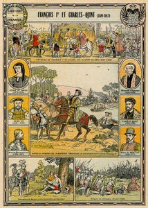 Franciszek I, król francuski i Karol V, święty cesarz rzymski, ilustracja z „Histoire de France” autorstwa French School