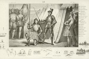 Franciszek I z Francji prosi o pasowanie na rycerza przez Kawalera Bayarda po zwycięstwie w bitwie pod Marignano we Włoszech, 1515 autorstwa French School