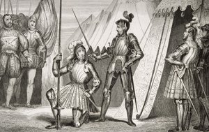 Francois I (1494-1547) pasowany na rycerza przez kapitana Bayarda po bitwie pod Marignano, z „Histoire de France” Colarta, wydanej ok. 1840 r. autorstwa French School