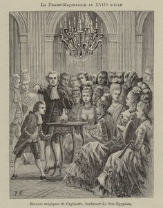 Masoneria w XVIII wieku: seans magiczny prowadzony przez Aleesandro Cagliostro, założyciela rytu egipskiego (ryty) autorstwa French School
