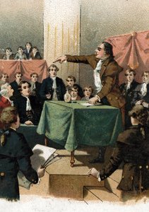Rewolucja francuska – Georges Jacques Danton (1759-1794) wykrzykujący „” do pokonania, potrzebujemy zuchwałości i zawsze zuchwałości”” Sierpień 1792 (Rewolucja francuska: Georges Danton mówi „” Potrzebujemy zuchwałości, i jeszcze więcej zuchwałości, i zaws autorstwa French School