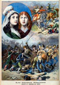 Rewolucja Francuska - Francuskie bohaterki: siostry Felicyta (1770-1841) i Teofila (1875-1819) autorstwa Ferniga, które w przebraniu mężczyzny walczyły z Austriakami, by pilnować ojca w 1792 r. - ilustracja z „Le Petit Journal” z 7 sierpnia 1894 autorstwa French School