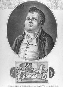 Rewolucja francuska: Georges Cadoudal (dit Larive, dit Masson), francuski konspirator, który był jednym z przywódców chouanów i zorganizował dwa spiski przeciwko Bonapartemu, rozstrzelano go 25 czerwca 1804 r. - rycina, kol. muzeum Dobrée, Nantes. ¿ autorstwa French School