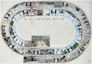 Rewolucja Francuska: gra w gęsi pod koniec XVIII wieku z głównymi etapami Rewolucji autorstwa French School
